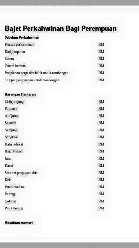 Checklist Bajet Kahwin Untuk Bakal Pengantin Lelaki 