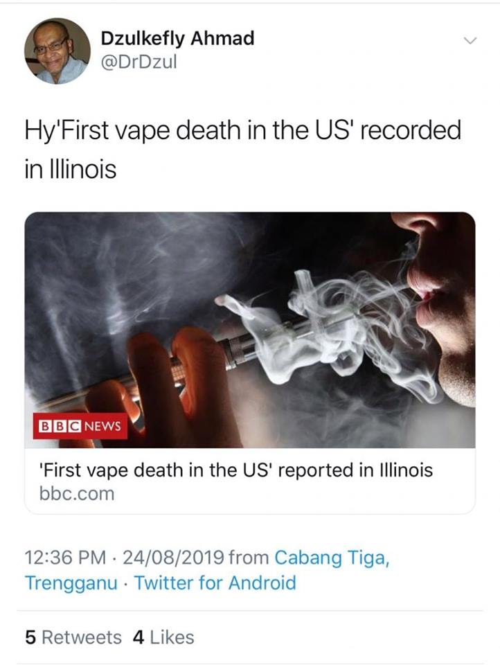 Kematian Pertama  Vape Dicatat, Jika Kata E-Rokok Bebas Nikotin Memang Kena Tipulah