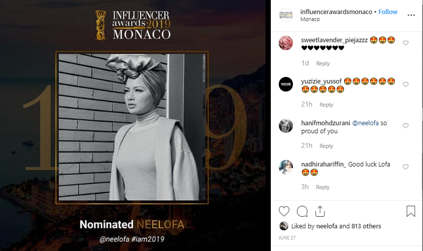Netizen Teruja &#038; Doakan Neelofa Berjaya Di Influencer Awards 2019 Monaco