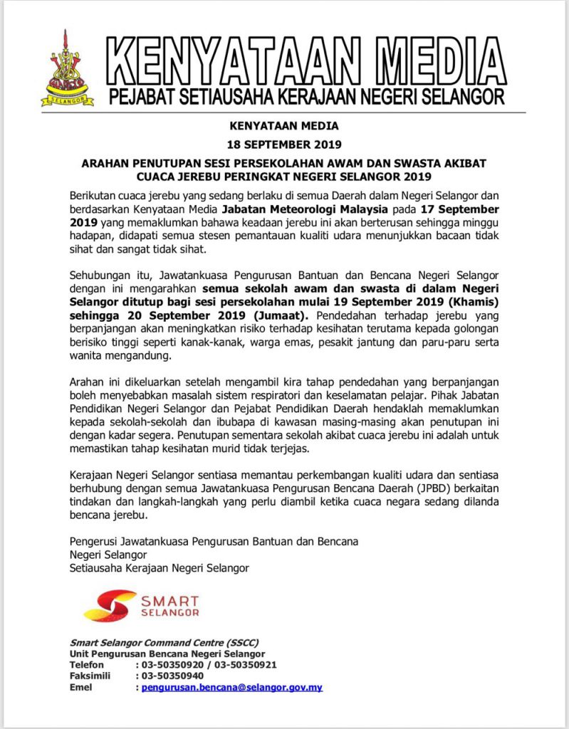 Angkara Jerebu Semua Sekolah Di Selangor Di Tutup Sehingga Jumaat Ini Remaja