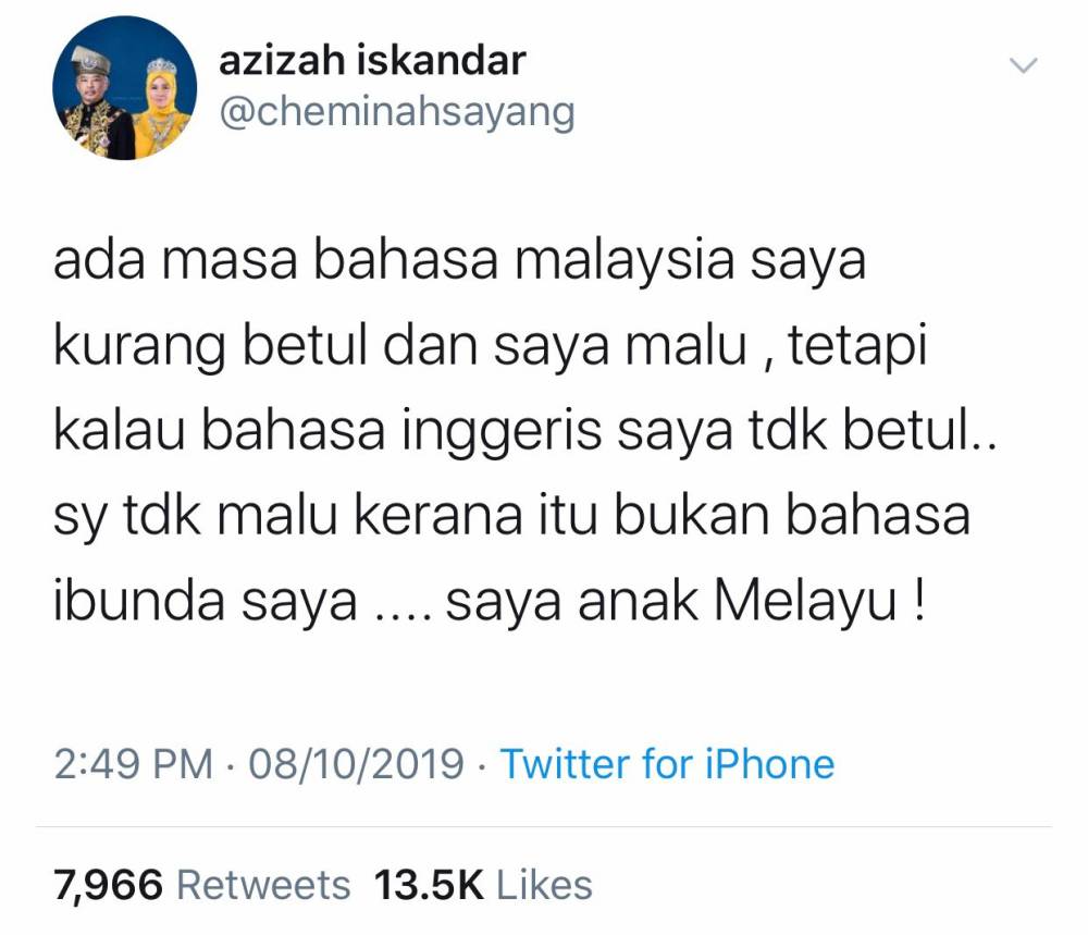 &#8220;Ada Masa Bahasa Melayu Saya Kurang Betul Dan Saya Malu&#8221;, Ciapan Permaisuri Agong Buat Netizen Berfikir Sejenak