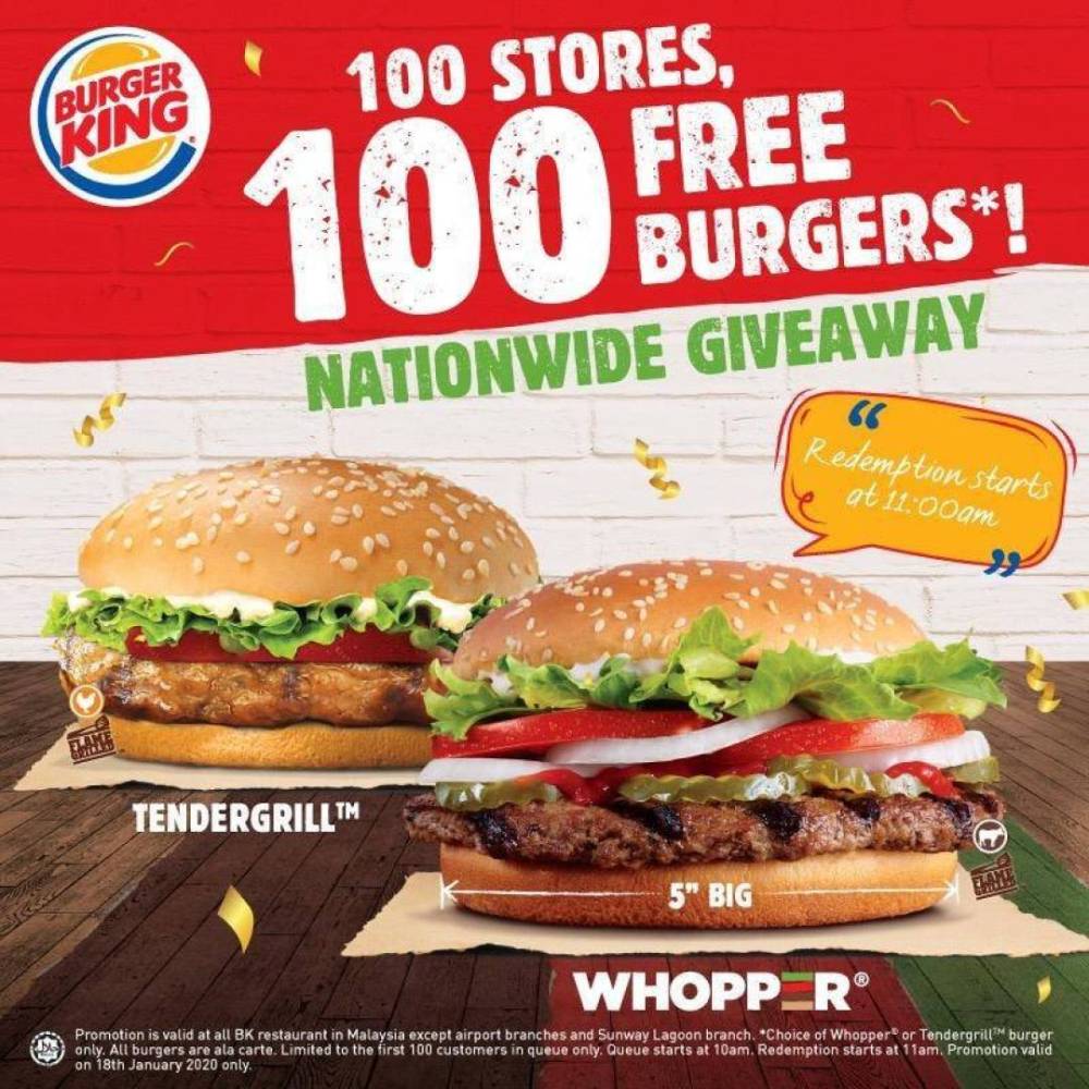 Burger King Malaysia Beri 100 Burger Percuma Hari Ini