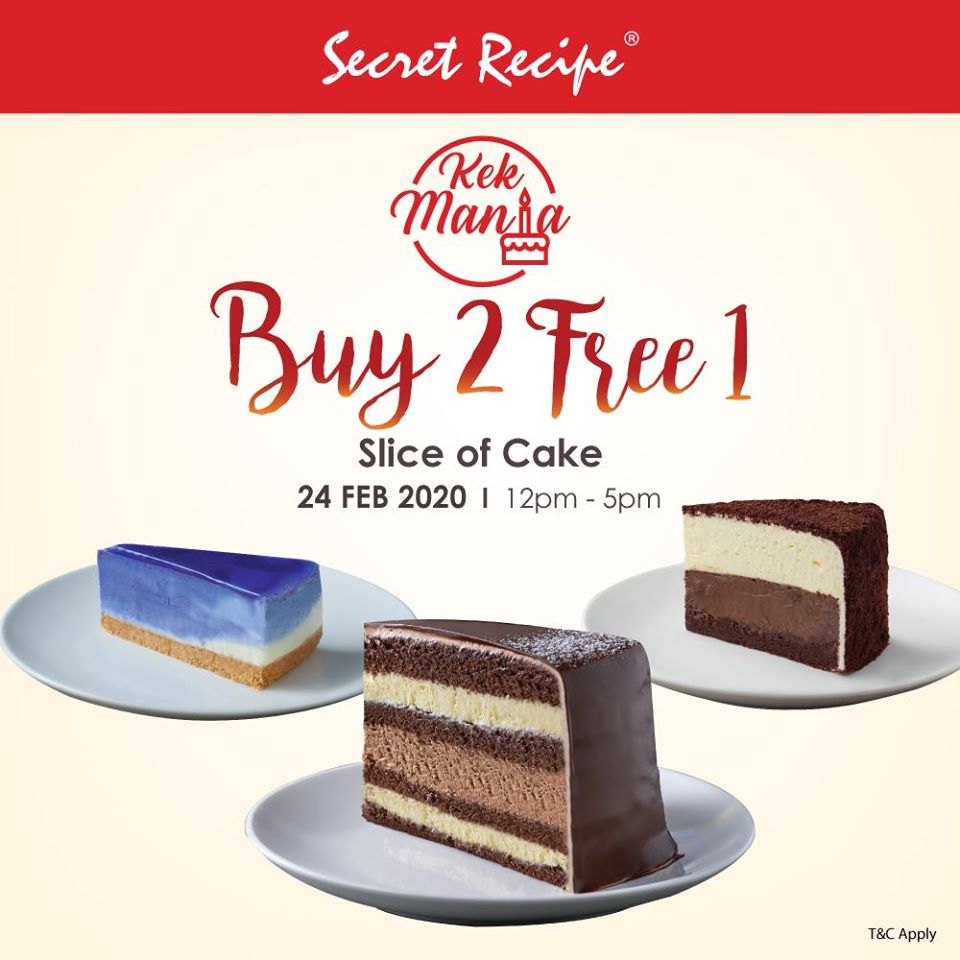 Secret Recipe Buat Promosi Beli 2 Percuma 1 Sempena Kek Mania 24 Februari Ini