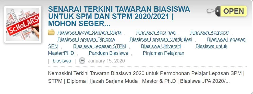 Lebih 20 Senarai Biasiswa Luar &#038; Dalam Negara Telah Dibuka Bagi Tahun 2020/2021, Jom Apply