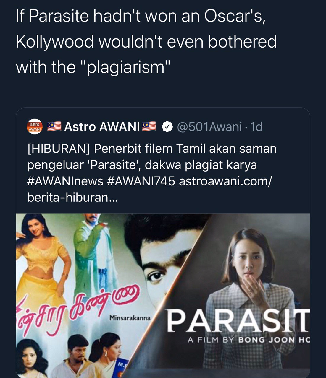 &#8220;Sorry Parasite Lagi Best&#8221;- Didakwa Plagiat Karya Filem Tamil, K-Lover Tampil Pertahankan ‘Parasite’