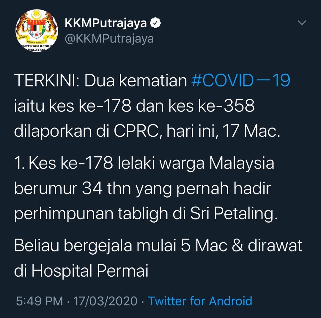 Malaysia Catat Kes Pertama Kematian Covid-19 Di Sarawak!