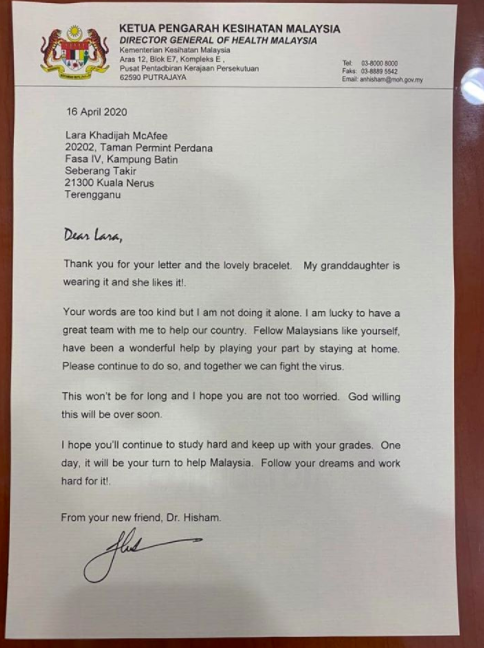 &#8220;So Sweet,&#8221; Netizen Terharu Respon Dr. Noor Hisham Bila Dapat Surat Dan Gelang Getah
