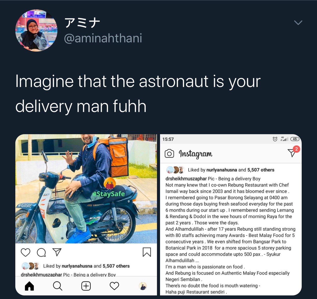&#8220;Imagine That The Astronaut Is Your Delivery Man,&#8221; Netizen Teruja Dr Sheikh Muszaphar Jadi Rider Hantar Makanan