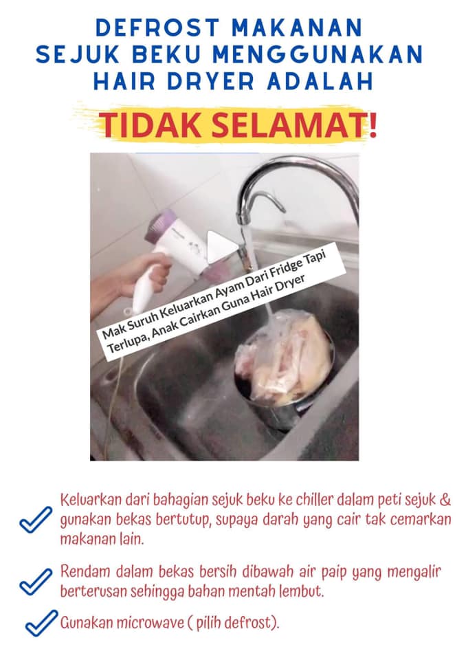 Rendam Air Panas Atau Guna Hair Dryer Untuk Defrost Makanan? Ini Risiko Kena Tanggung