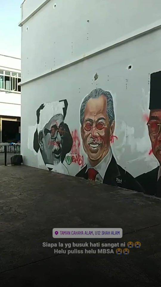 Perbuatan Biadap! Tak Sampai Sebulan Lukisan Mural Paparkan Wajah Pemimpin Negara Sudah Diconteng