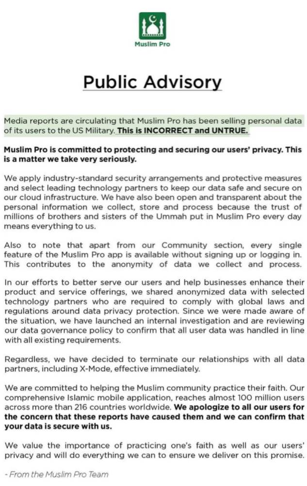 Aplikasi Muslim Pro Tolak Khabar Angin Jual Data, Lancar Siasatan