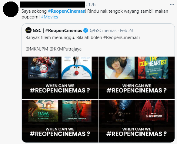 GSC Lancar Hashtag #reopencinemas, Netizen Sokong Pawagam Dibuka Semula
