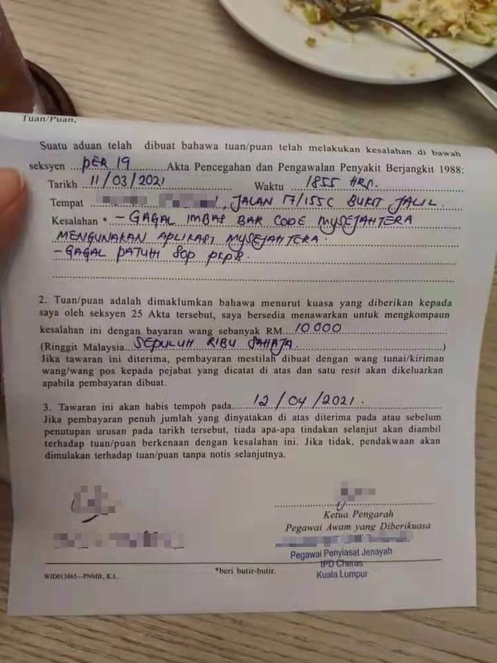 Lelaki Didenda RM10,000 Langgar SOP, PDRM Kuatkuasa Kenaikan Kompaun Mulai Semalam