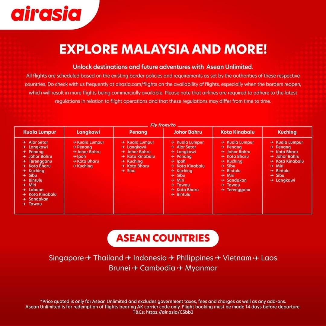 Syarikat Penerbangan Tambang Murah Tawar Pas AirAsia Asean Unlimited Dengan Harga RM599