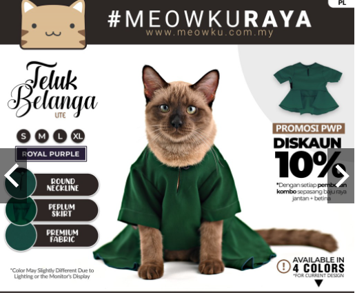 Kucing Pun Nak Beraya, Ini Antara Koleksi Baju Raya Buat Si Bulus Dijual Secara Online