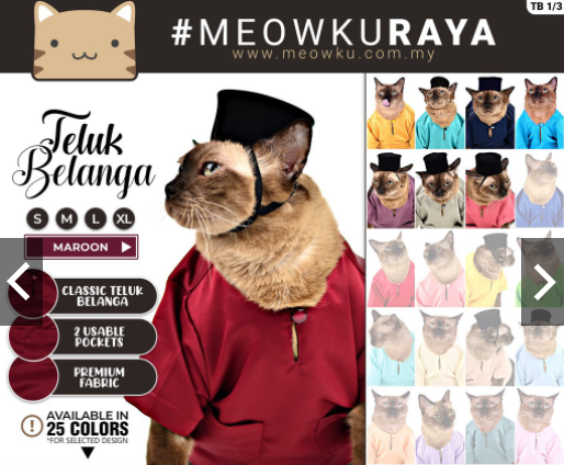 Kucing Pun Nak Beraya, Ini Antara Koleksi Baju Raya Buat Si Bulus Dijual Secara Online